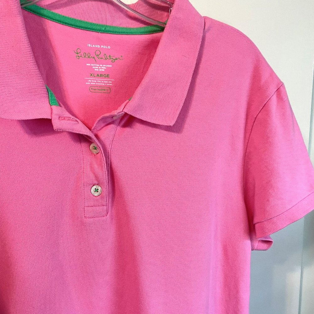 Lilly Pulitzer Pink Short Sleeve Island Polo Cotton Spandex Stretch Top XL